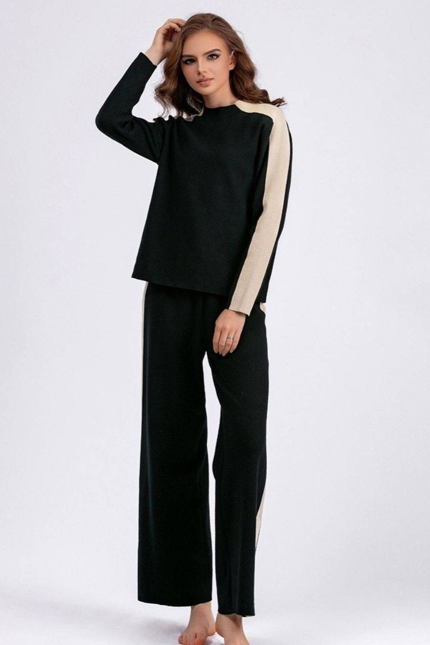 Cotton Contrast Long Sleeve Knit Jumper