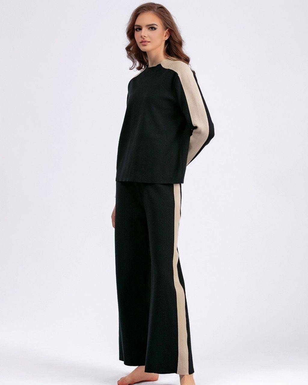 Cotton Contrast Long Sleeve Knit Jumper