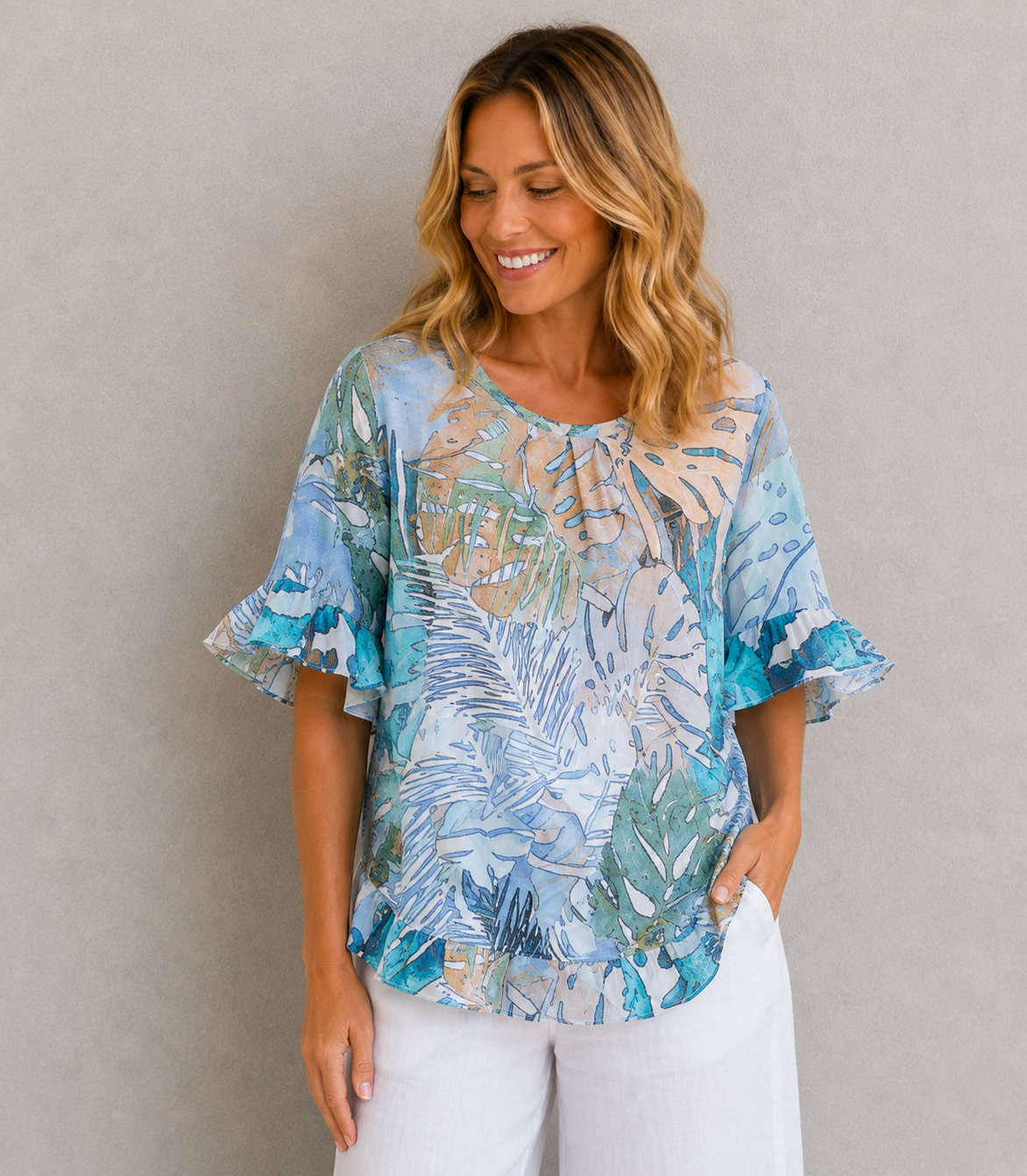 Freda Frill Sleeve Top Multi 8