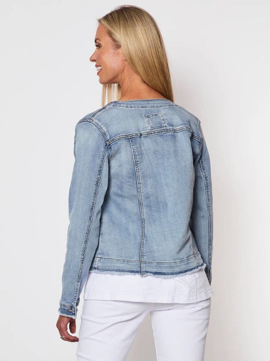 Collarless Denim Jacket