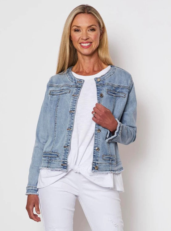 Collarless Denim Jacket