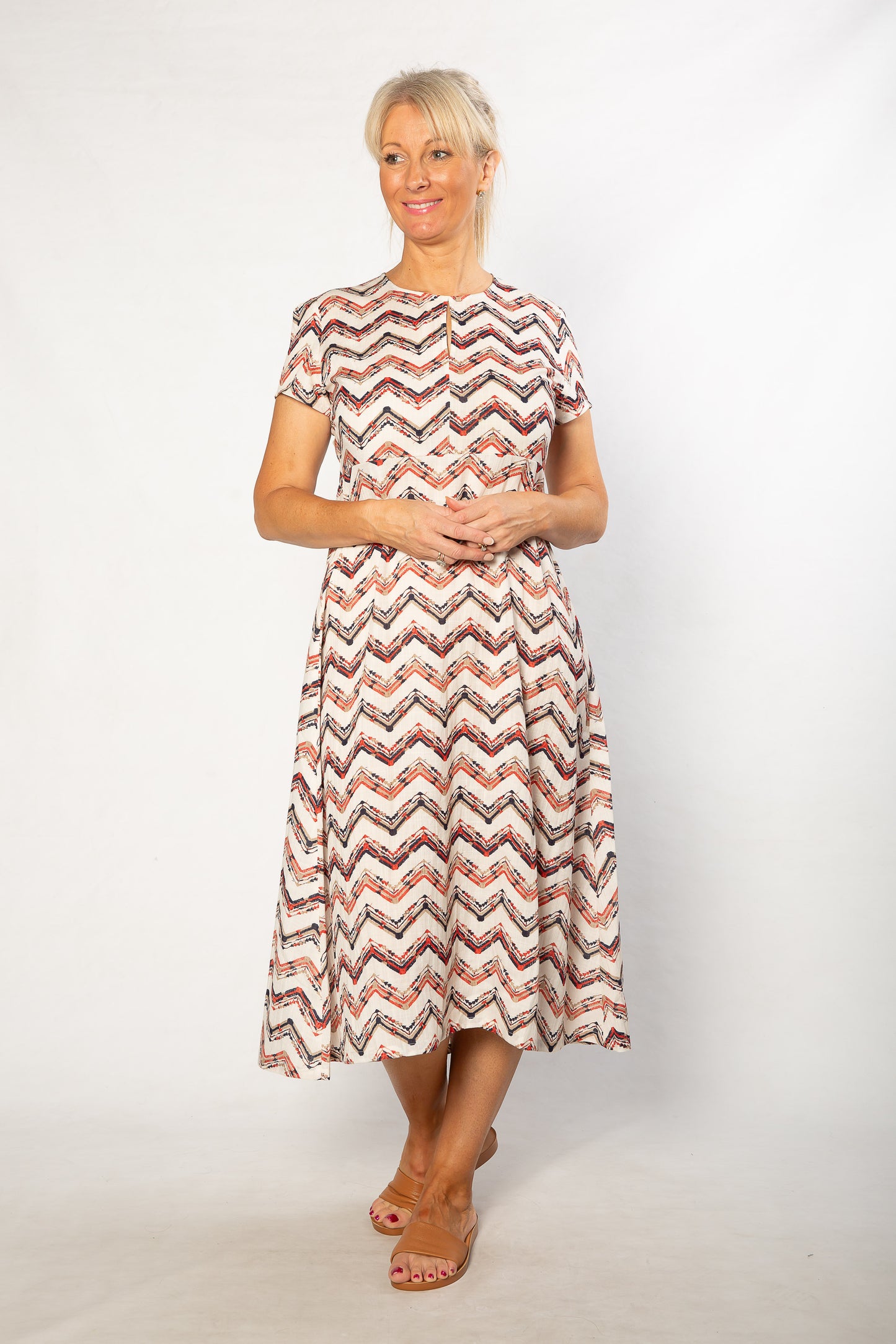 Keyhole Mid-Length Print Dress
