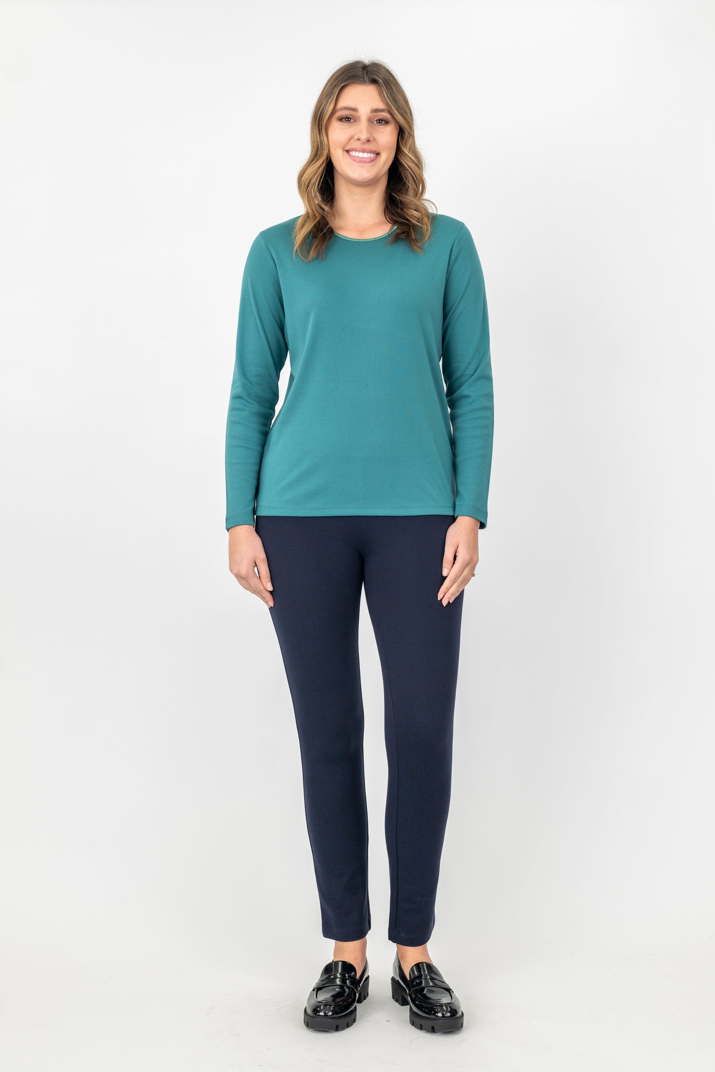 Satin Trim Long Sleeve Top