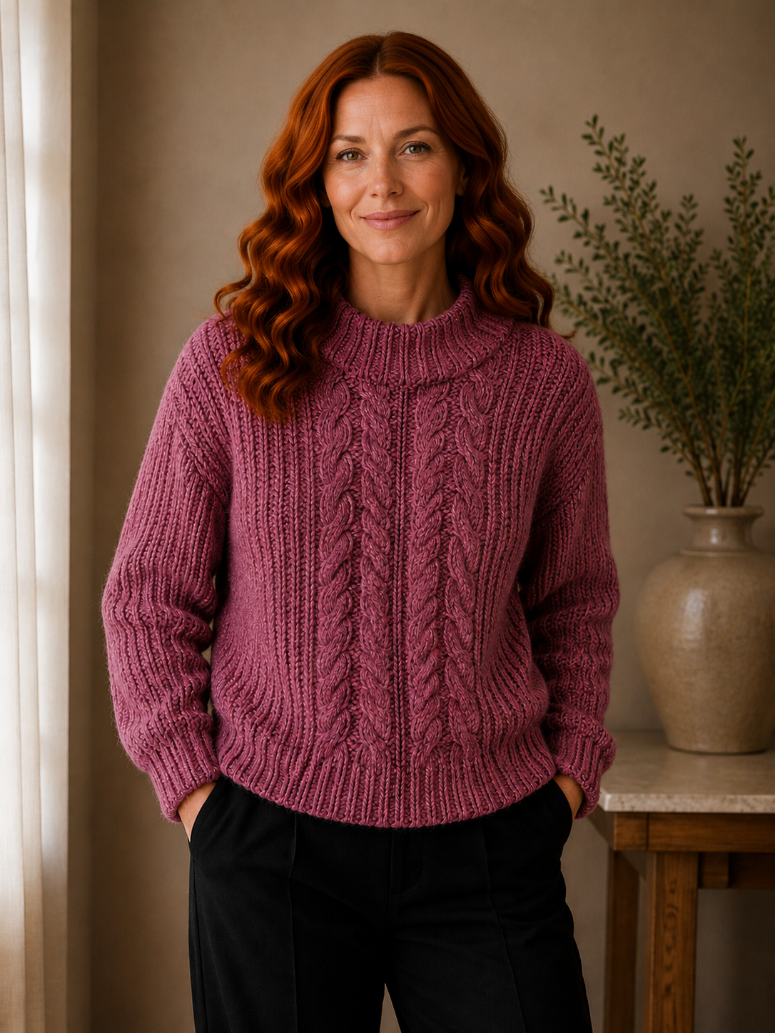Detailed Collar Cable Knit