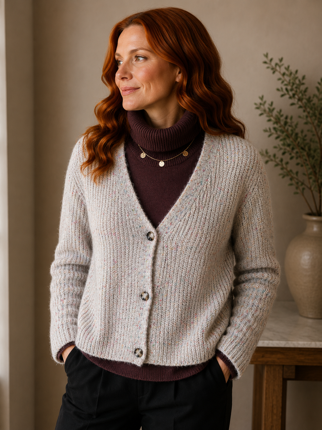 Ribbed VNeck Yarn Cardi