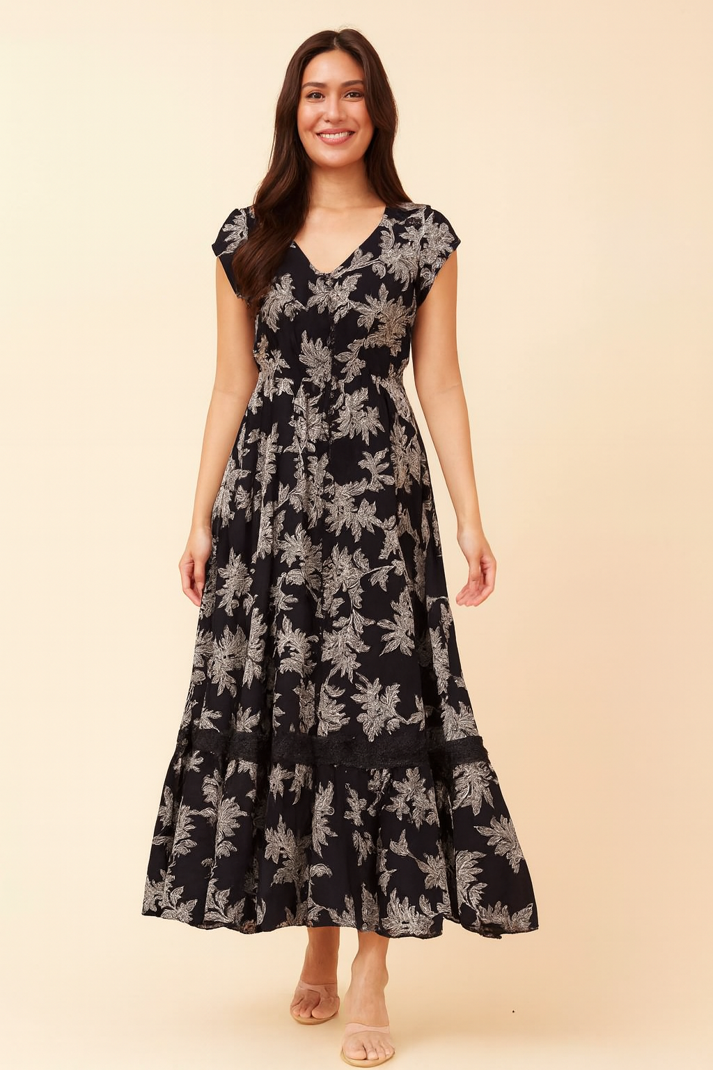 Cap Sleeve Maxi Dress Navy 8