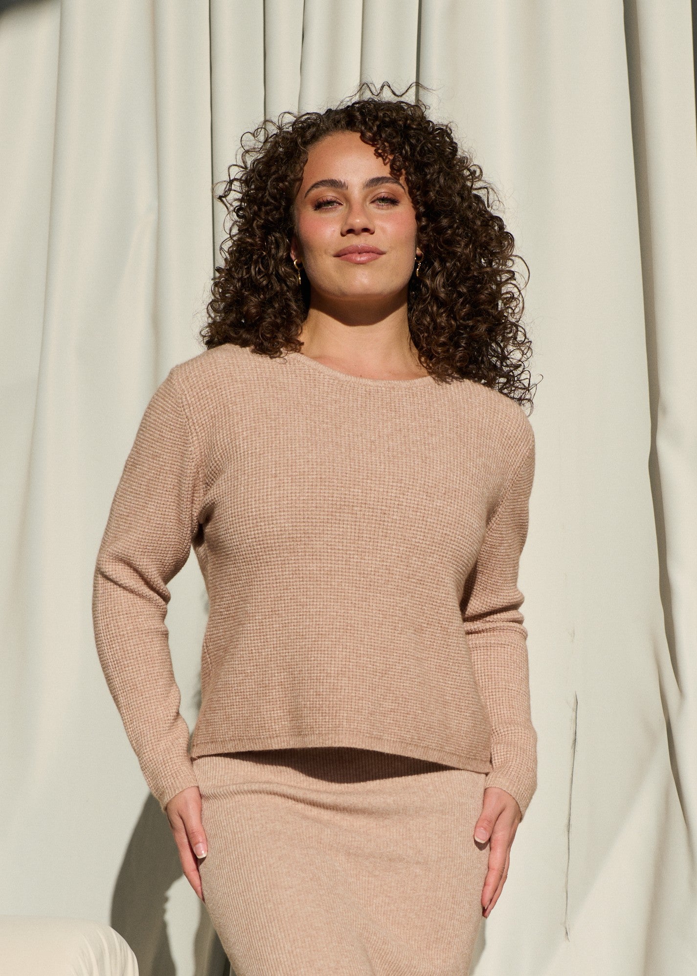 Round Neck Waffle Knit