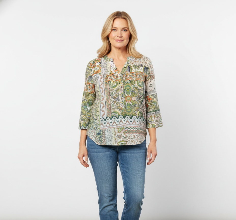 3/4 Sleeve Henley Top