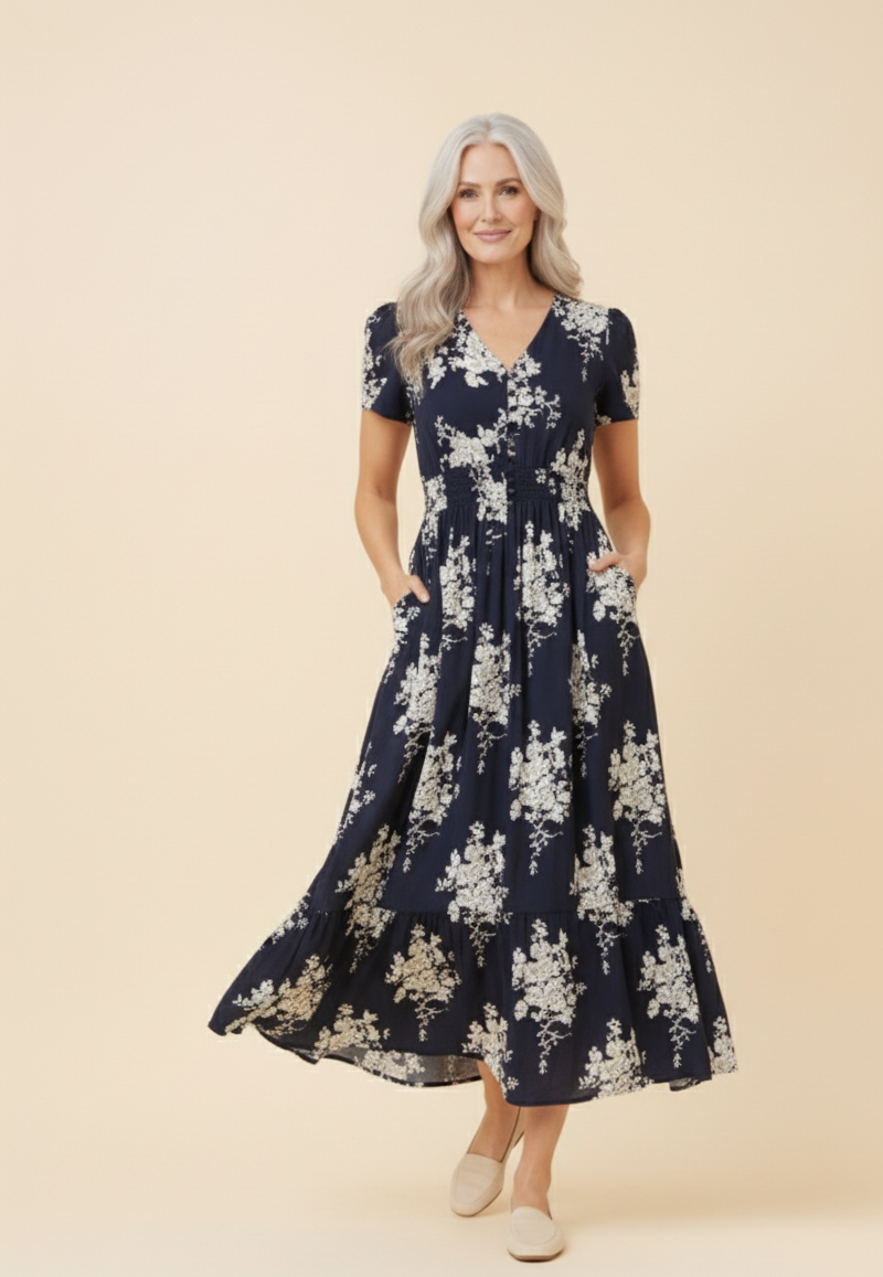 Short Sleeve Floral Midi Dress