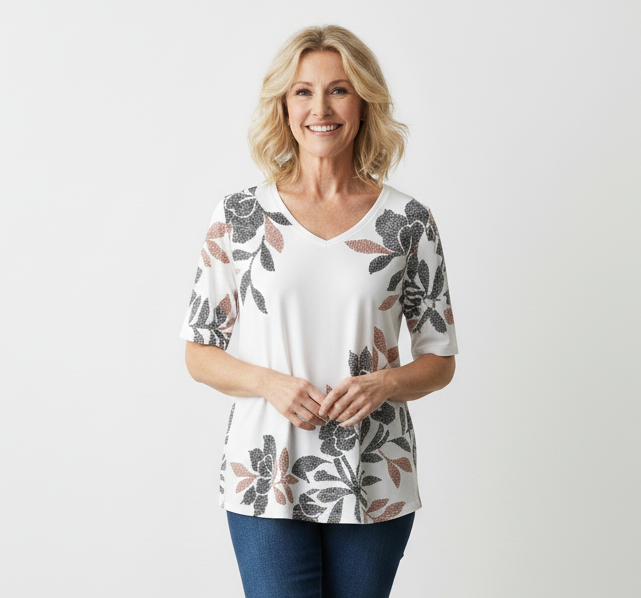 Leaf Print V Neck