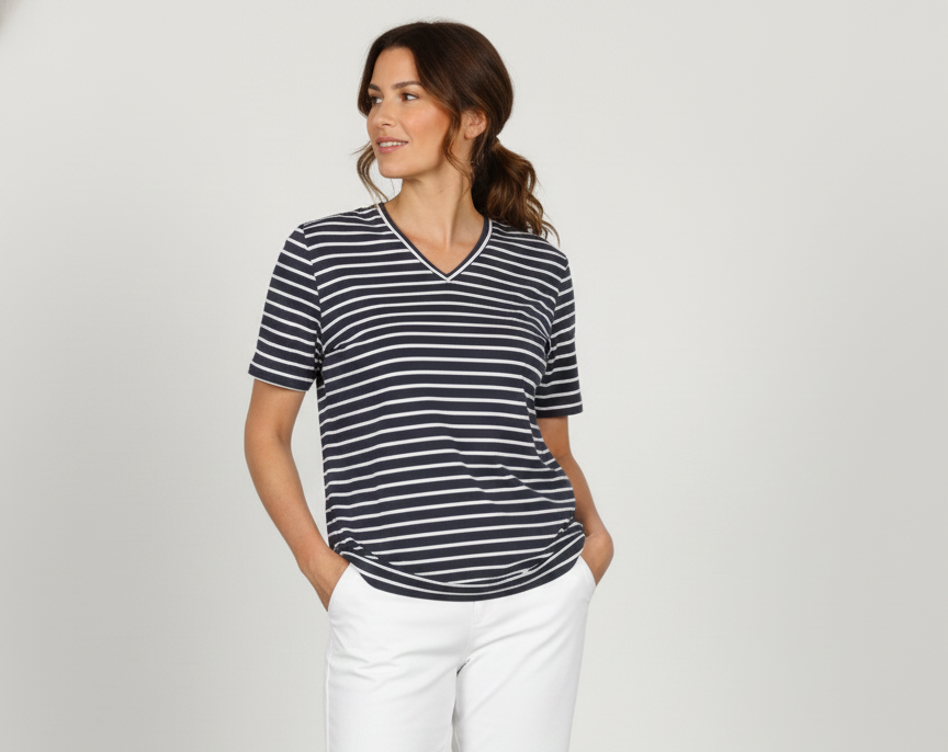 Y.D Stripe V Neck T-Shirt