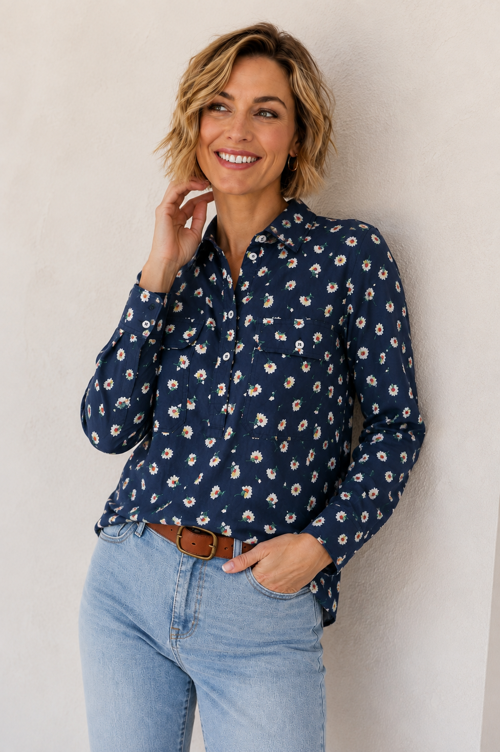 WMNS JOANNA 1/2 PLKT LS SHIRT