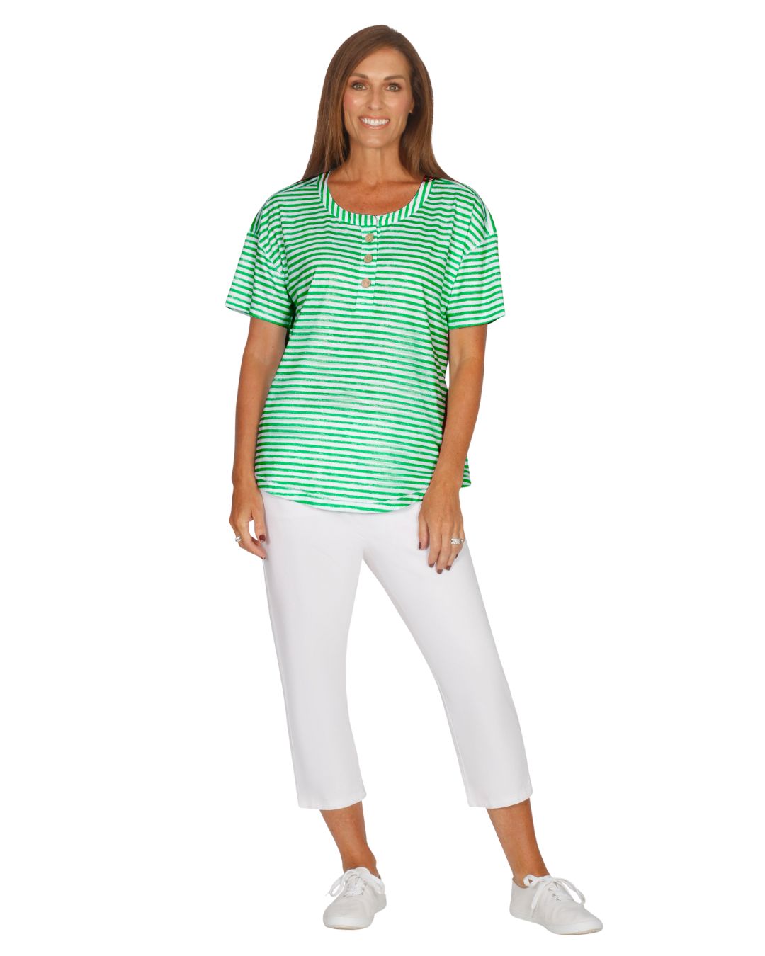 Print Stripe Button T-Shirt