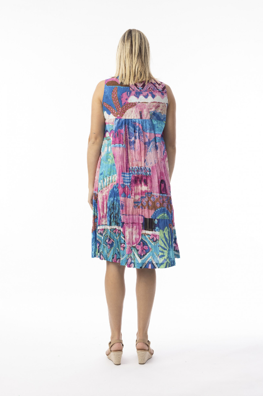 Printed Cotton Dress V Pleated