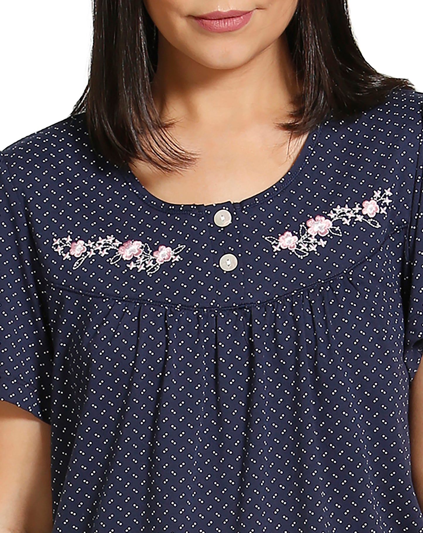 Spot Embroidery Short Sleeve Nite