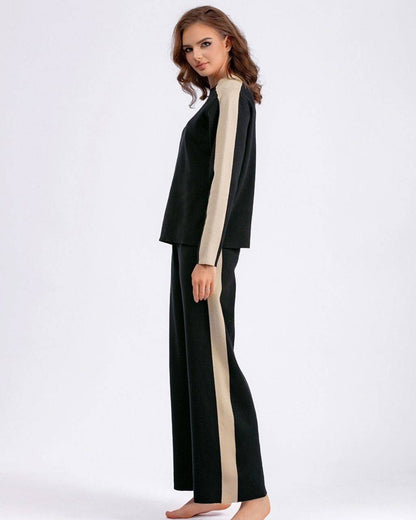 Cotton Contrast Long Sleeve Knit Jumper