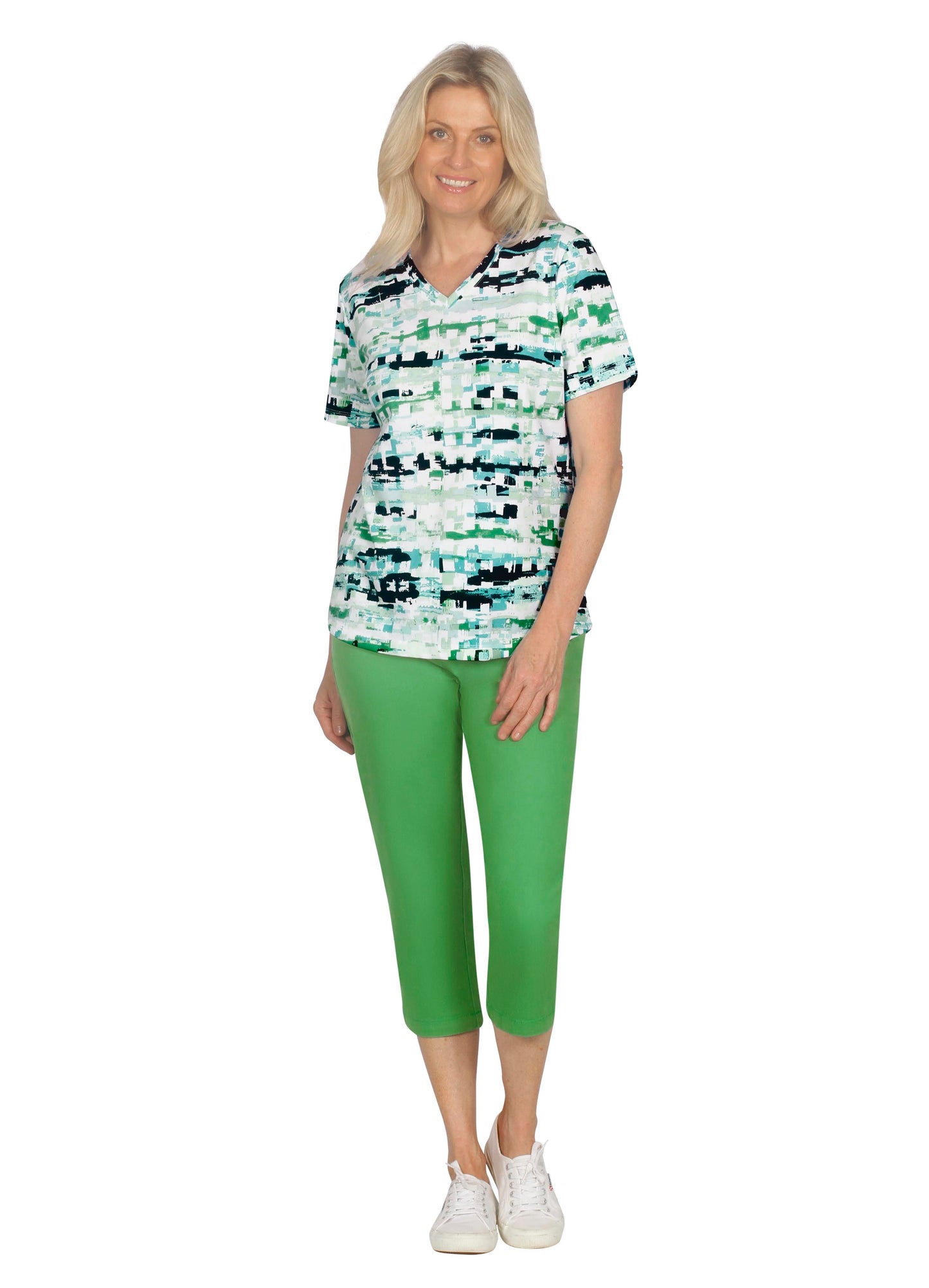 Jade Print V Neck T-Shirt