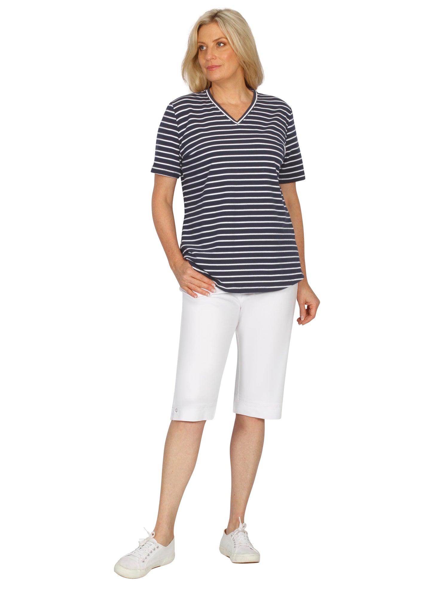 Y.D Stripe V Neck T-Shirt