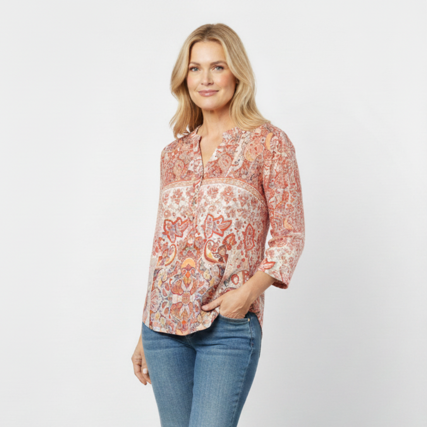 3/4 Sleeve Henley Top