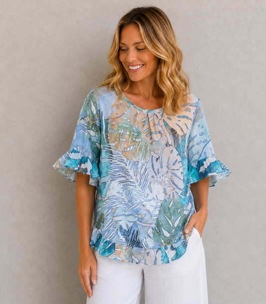 Freda Frill Sleeve Top Multi 8