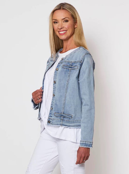 Collarless Denim Jacket