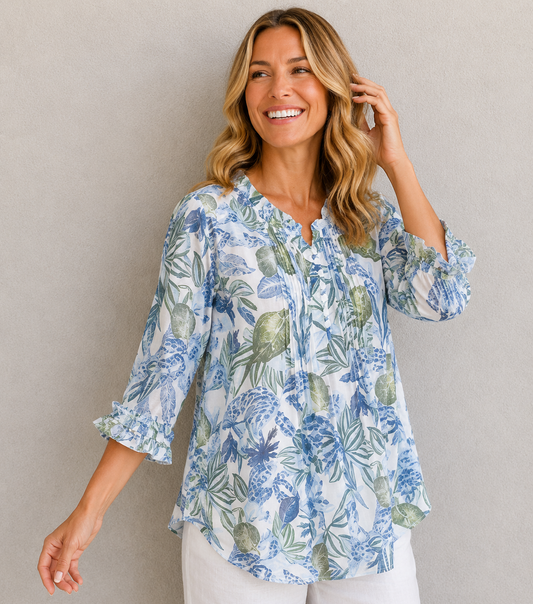 Haven Shirt Blue Leaf