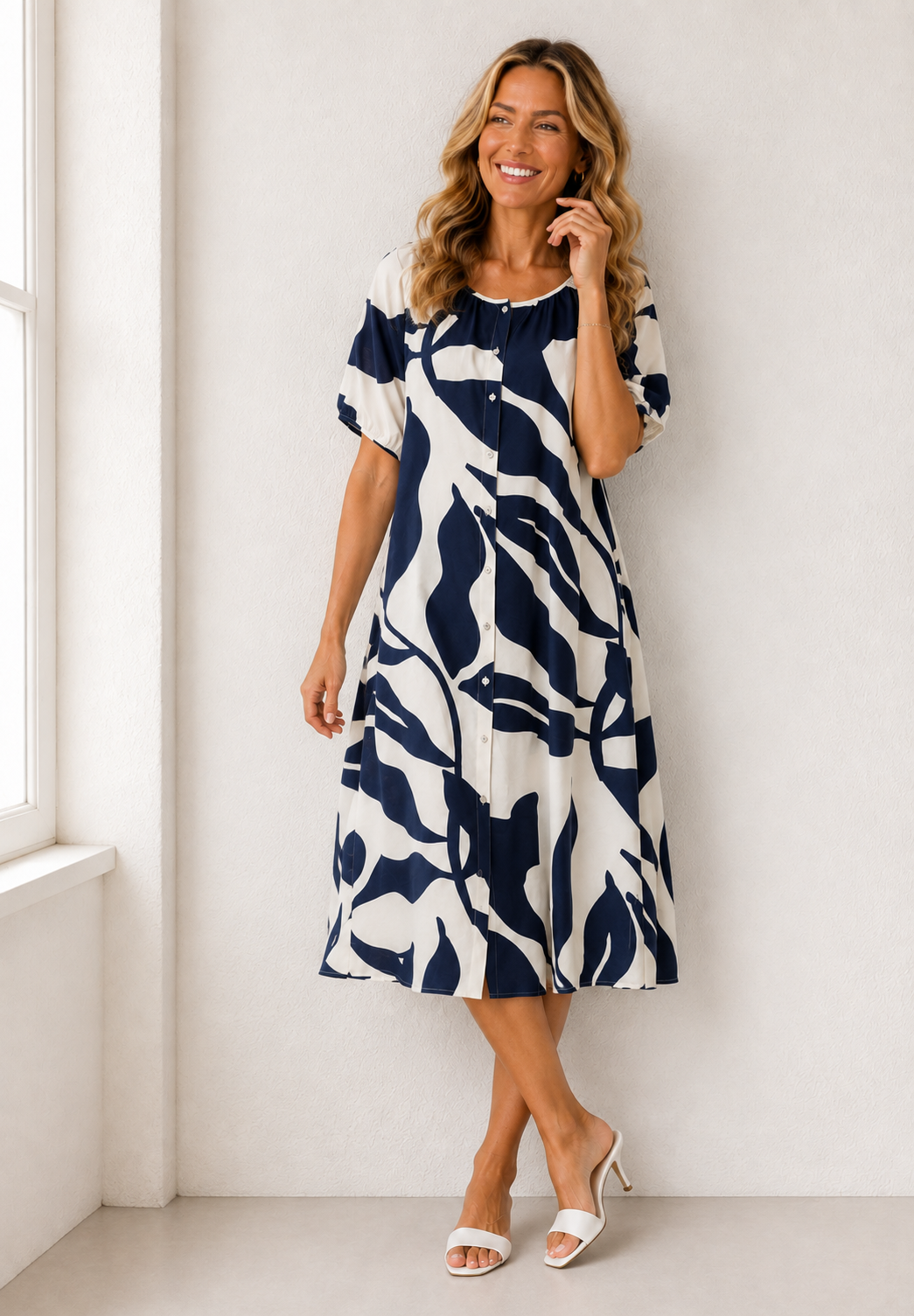 Bay Leaf Print Midi Dress