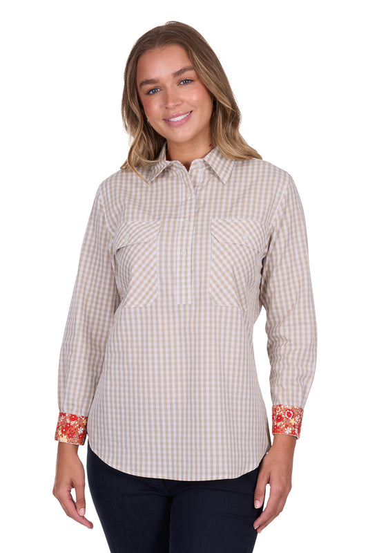 WMNS SARA 1/2 PLKT LS SHIRT