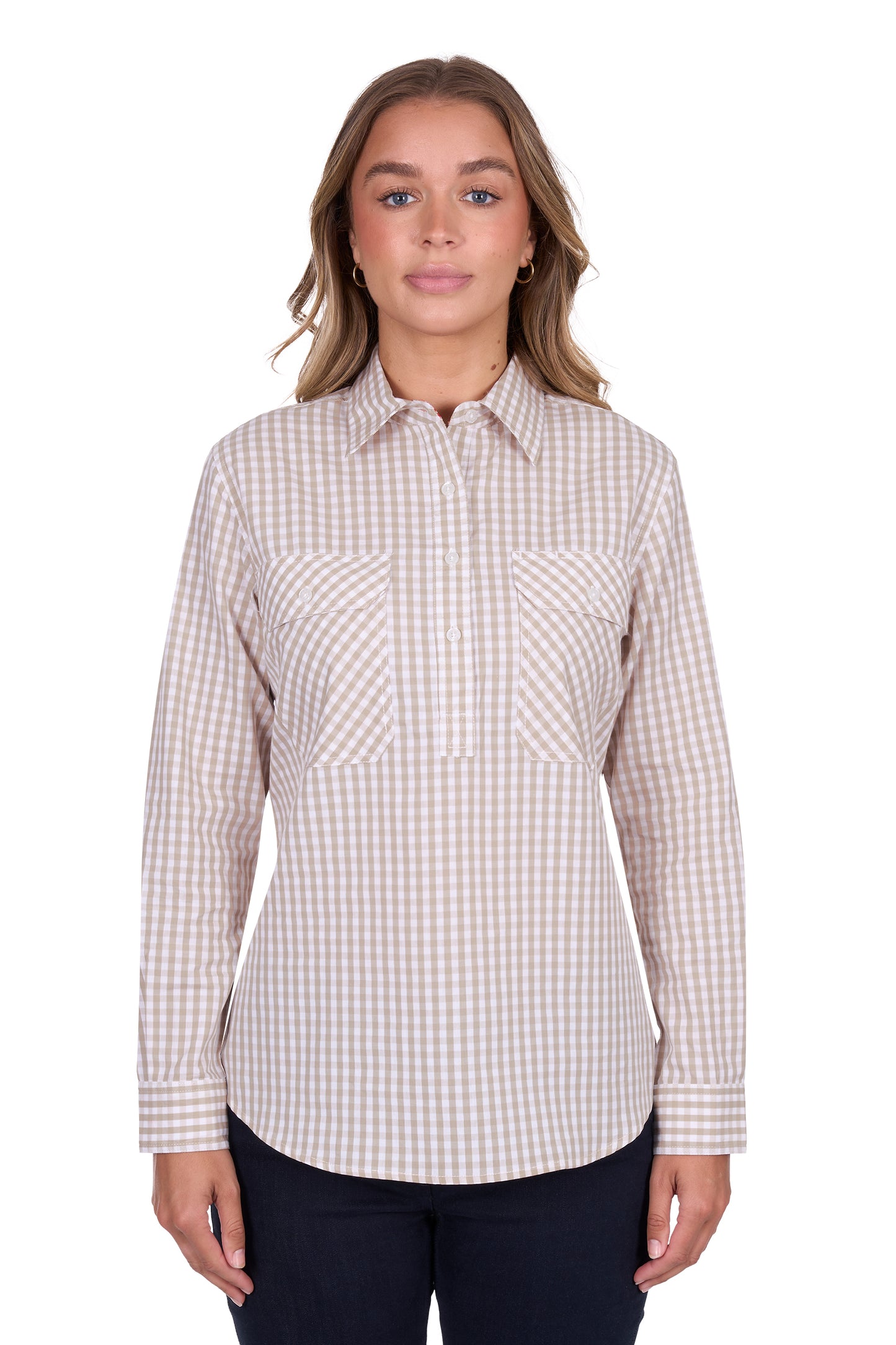 WMNS SARA 1/2 PLKT LS SHIRT