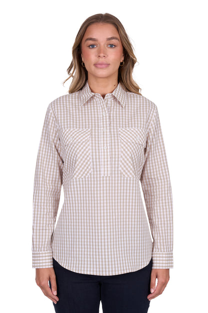 WMNS SARA 1/2 PLKT LS SHIRT