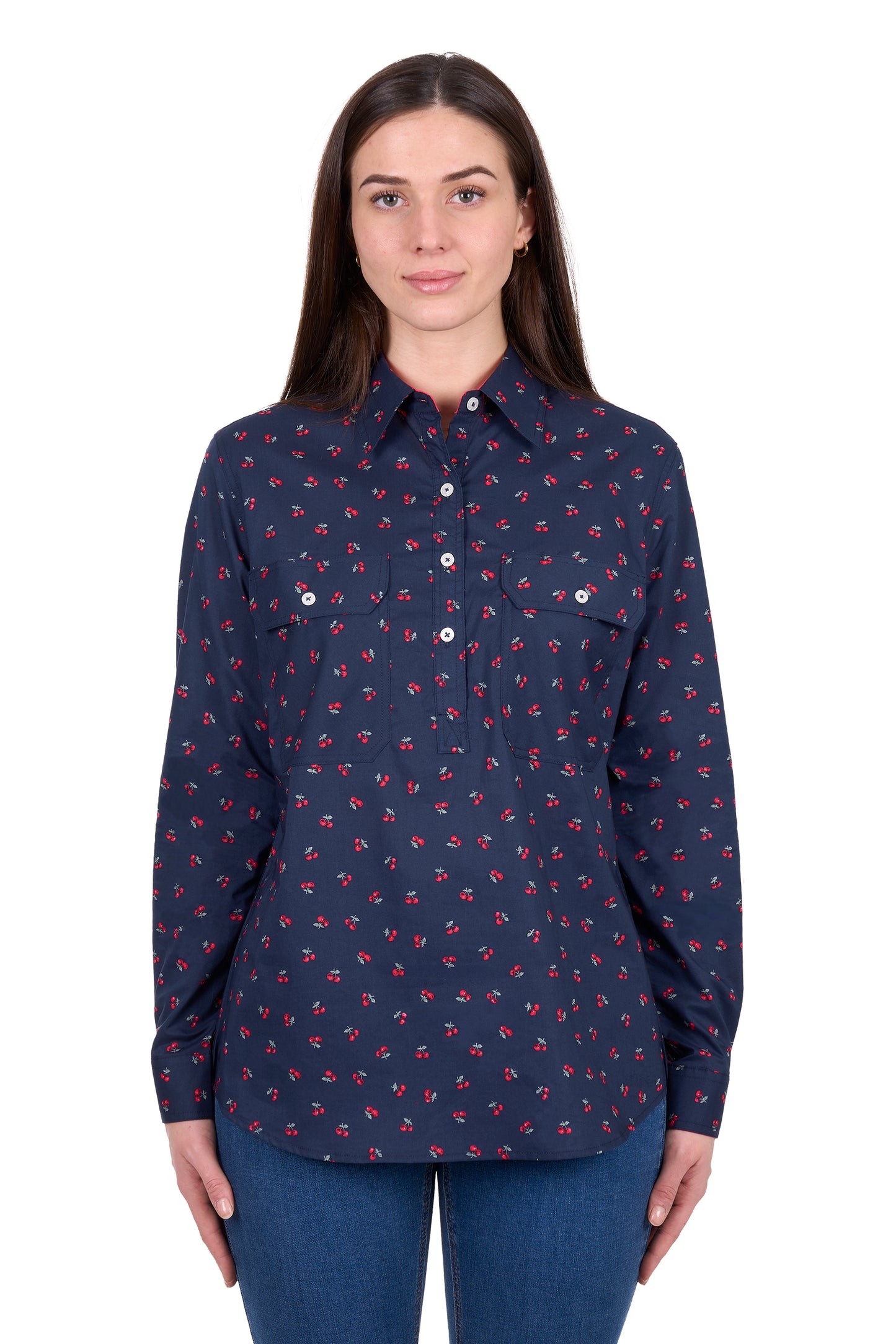 WMNS CHERRY 1/2 PLKT LS SHIRT