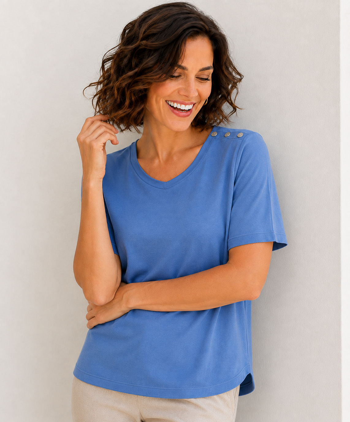 Easy Care Button Shoulder Top