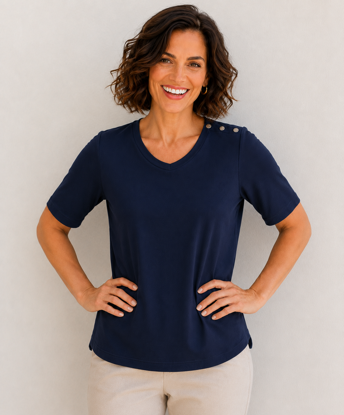 Easy Care Button Shoulder Top
