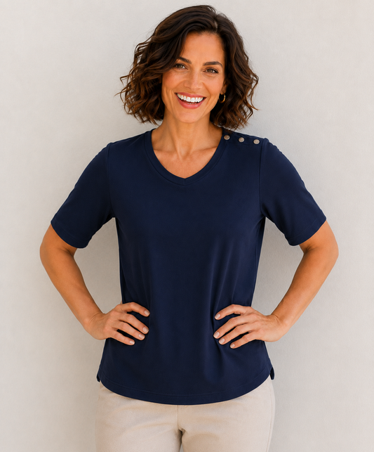Easy Care Button Shoulder Top