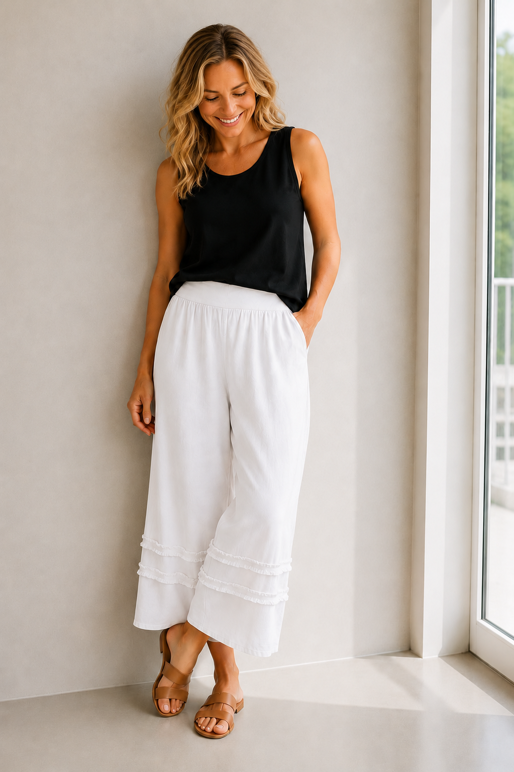 Cotton Ruffle Pants