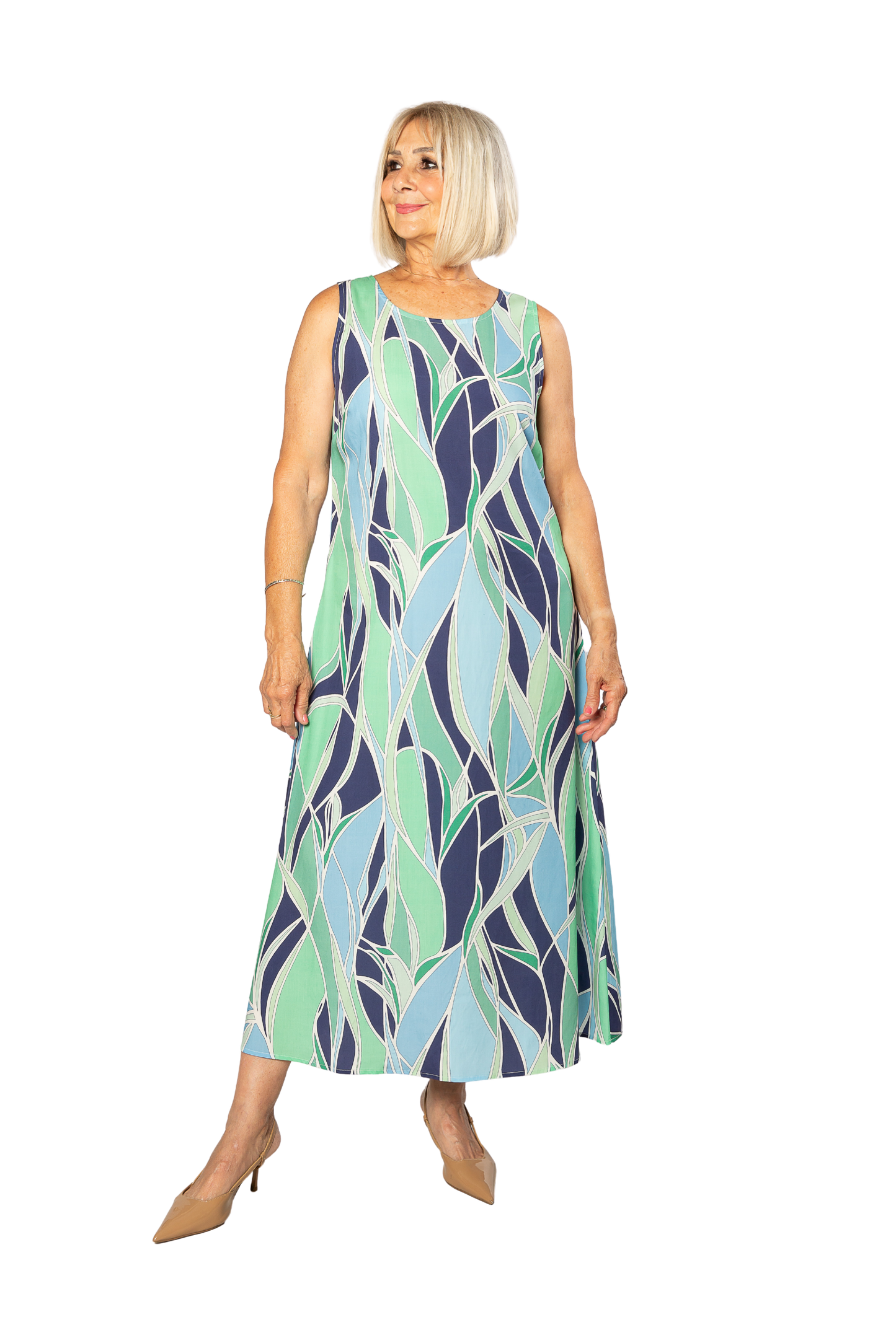 Sleeveless Leaf Pattern Dress