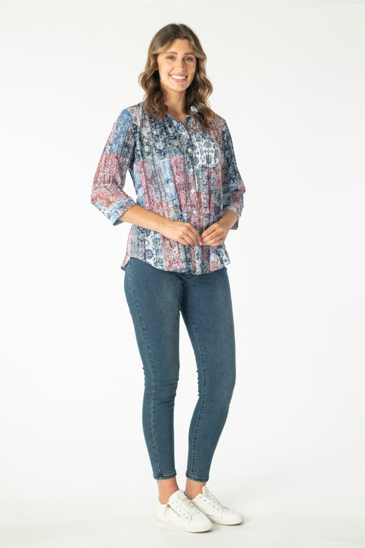 Blue Paisley Crinkle Shirt