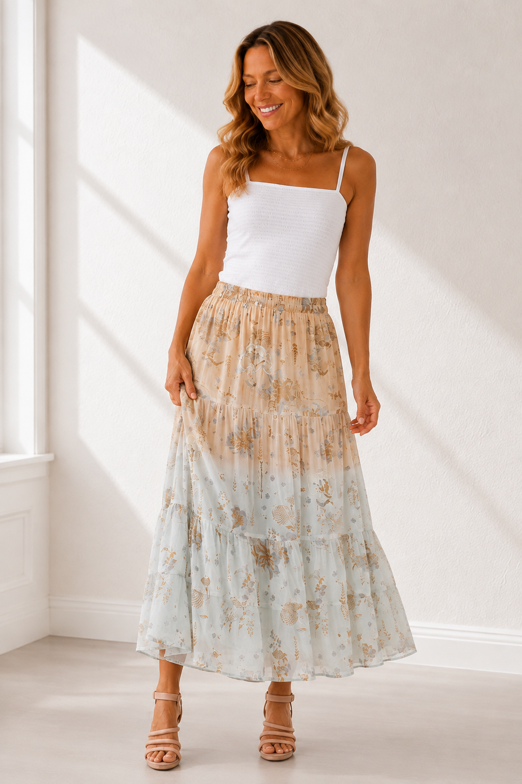 Floral Foil Tiered Skirt