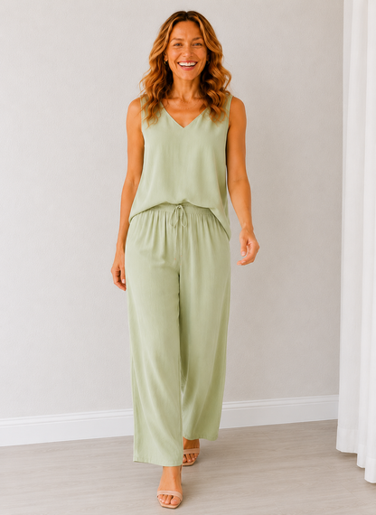 Wide Leg Pant w/ Elastic Waist