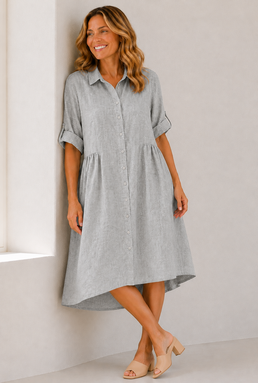 BREEZE BUTTON THROUGH DRESS GRAPHITE