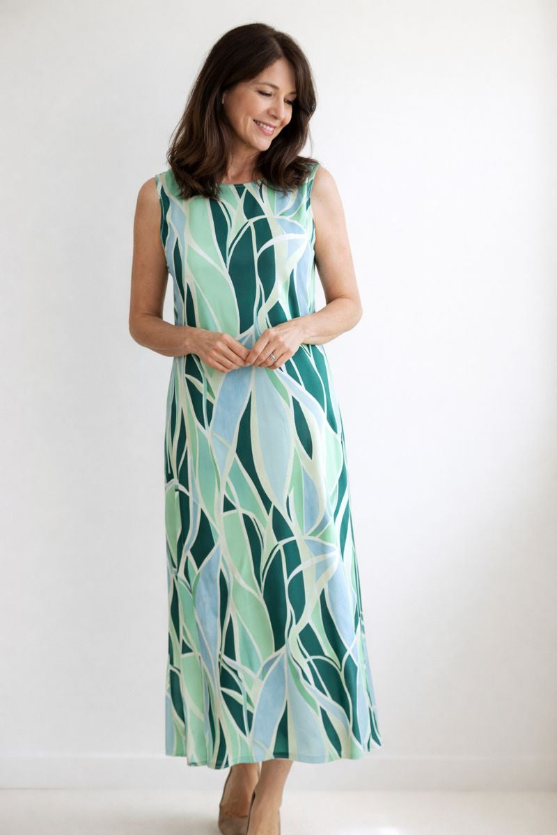 Sleeveless Leaf Pattern Dress