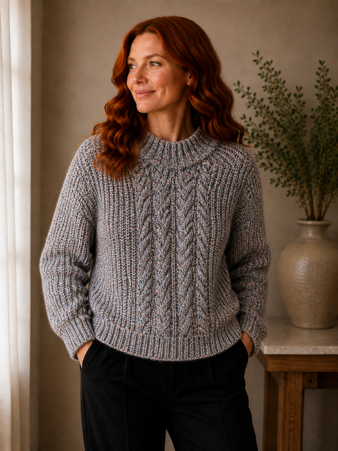 Detailed Collar Cable Knit