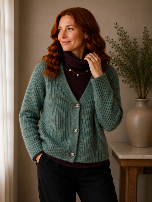 Ribbed VNeck Yarn Cardi