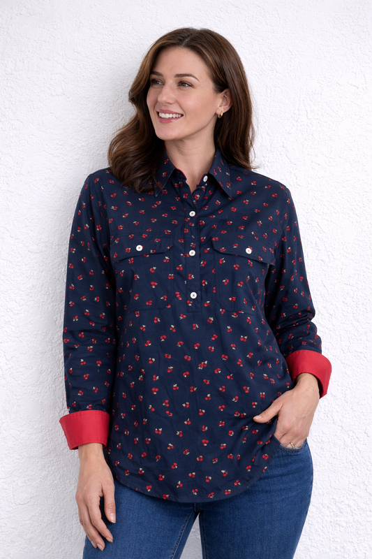WMNS CHERRY 1/2 PLKT LS SHIRT