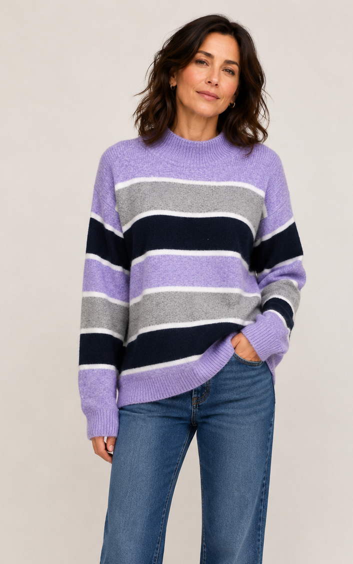 High Neck Stripe Knit