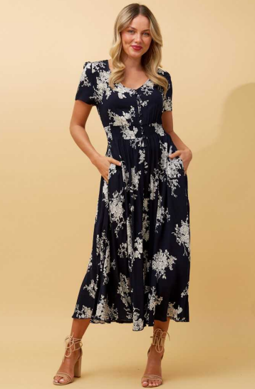 Short Sleeve Floral Midi Dress