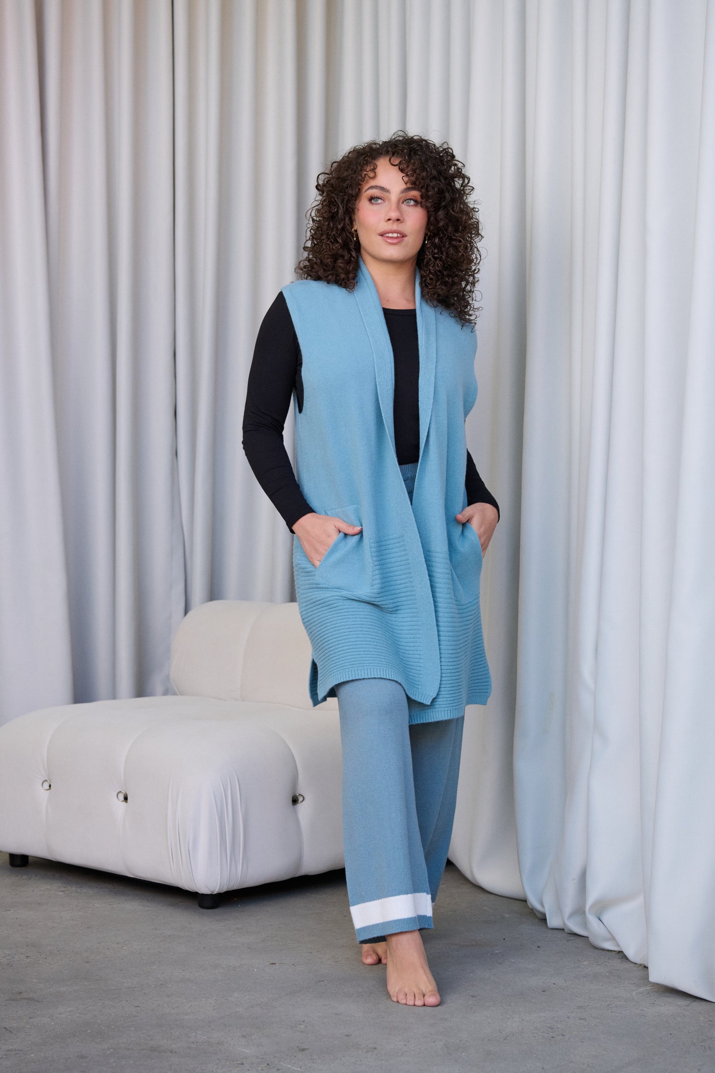 Knitted Vest with Ribbed Hem