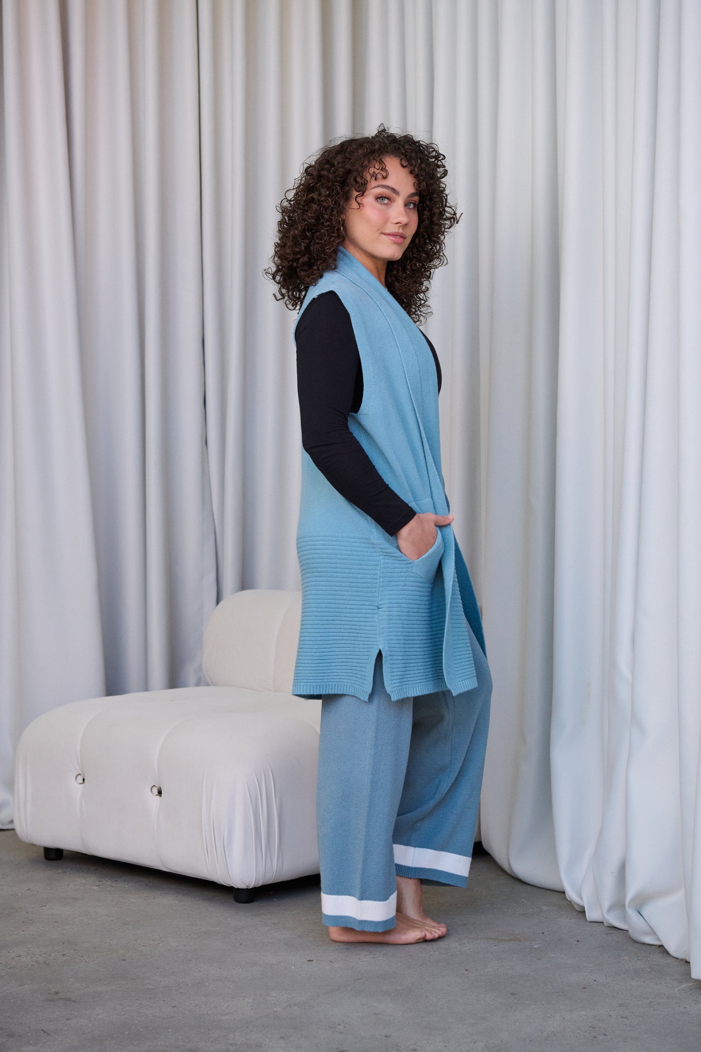 Knitted Vest with Ribbed Hem