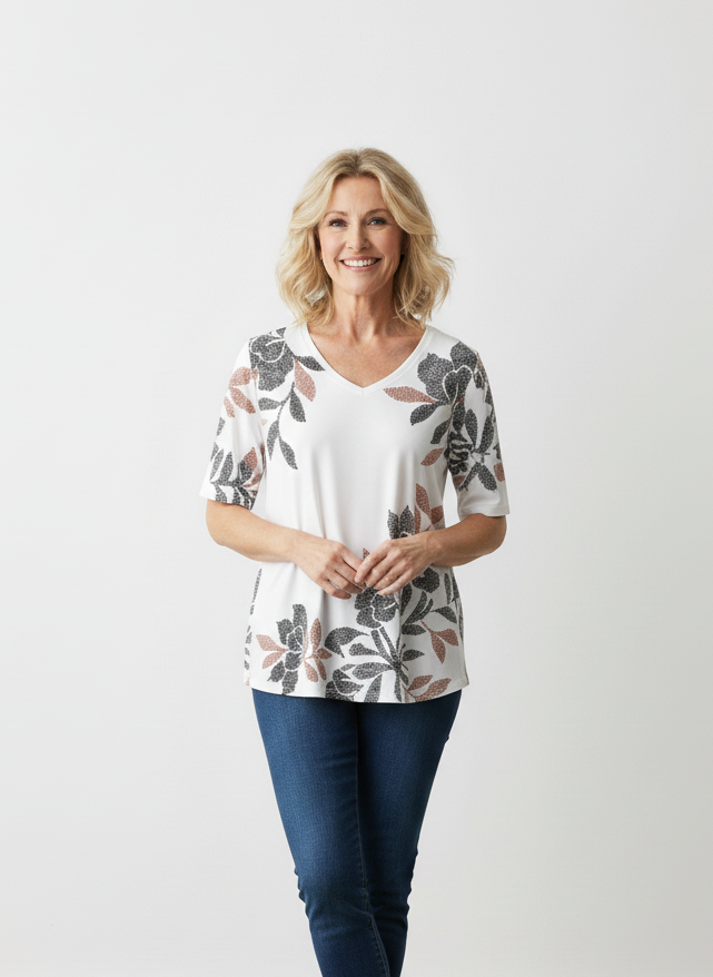 Leaf Print V Neck