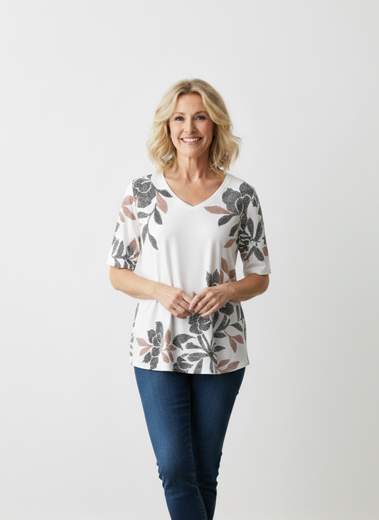 Leaf Print V Neck